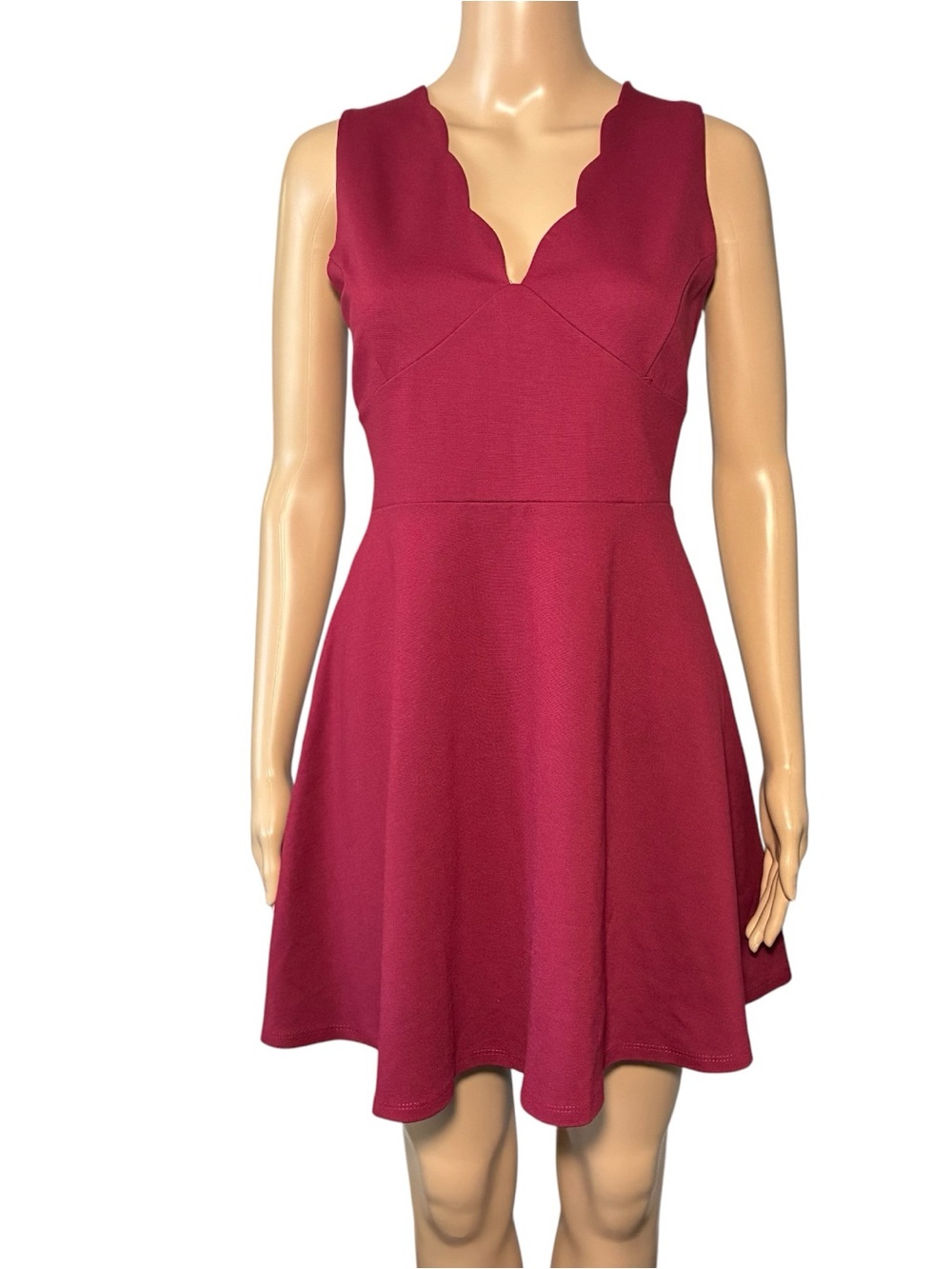 Colori Women's Dress Size L Cranberry Red Fit & Flare Scallop Neck Rayon Blend